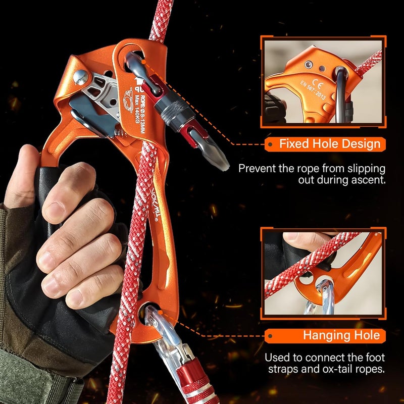 AOKWIT UIAA & CE Certified Rope Ascender Aluminum Alloy Rock Climbing Gear Strong Rigging Rappelling Equipment for Rock Tree Climbing Arborist Rescue Mountaineering Caving - Image 3